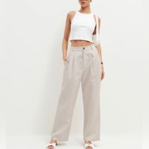 Reformation Mason Cropped Linen Pants in Oatmeal
